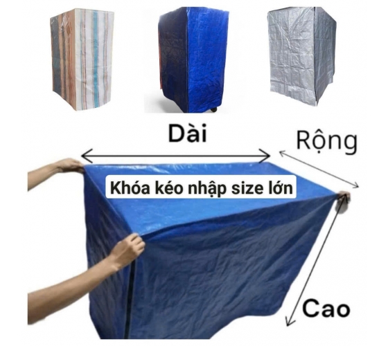Bạt phủ xe bán hàng, có khoá kéo cạnh